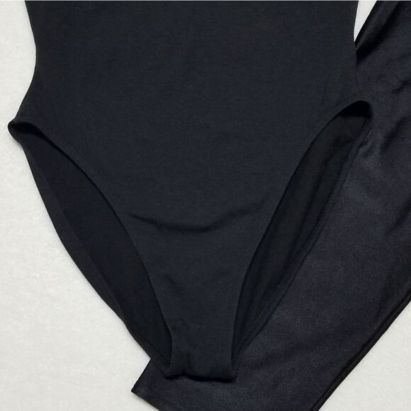 Vintage 1980s Black Aerobics Cropped Tights Leggings High Rise Bodysuit Set Med - Picture 7 of 14